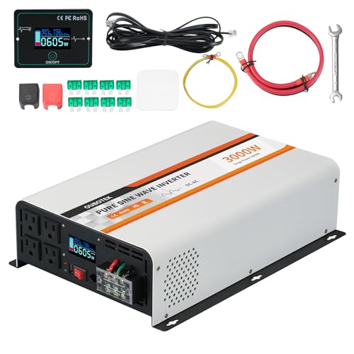 3000 Watt Pure Sine Wave Inverter 24V DC to 120V AC Converter for Truck Boat Camping Outdoor Solar System, 3000W Power Inverter with LCD Display, Remote Controller, USB Port, 4 AC Outlets