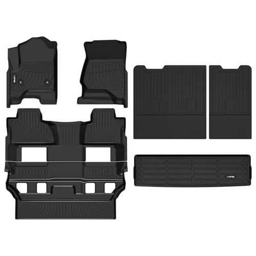 HAFIDI Floor Mats & Cargo Liner & Seatback Cargo Set Fit for Chevrolet Chevy Tahoe & GMC Yukon 2015-2020 (7 Seats) All Weather TPE Anti-Slip Car Full Set Floor Liners Custom Accessories-Black