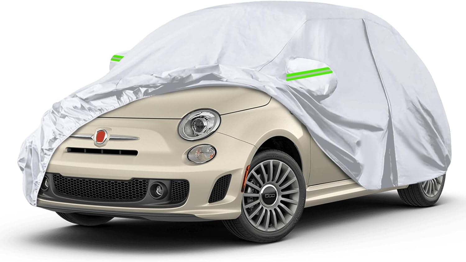 Waterproof Car Covers Replace for 2007-2024 Fiat 500/500C, 6 Layers Silver All Weather Car Cover with Zipper Door & Windproof Bands for Snow Rain Dust Protection