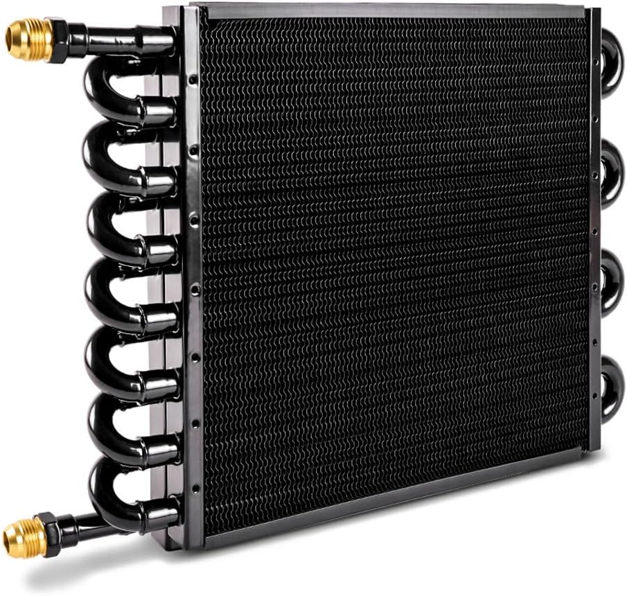 BARTOO 1/2" Transmission Cooler, Aluminium alloy 16 Pass Tube and Fin Universal Oil Cooler Kit Air Compressor Aftercooler (Black)
