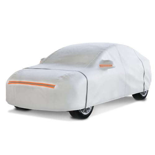 Waterproof Hatchback Car Cover: 6-Layer Protection from Rain, Snow, UV & Dust - Universal Fit up to 169 inches with Zipper Door & Windproof Straps for Outdoor, Garage, Travel Use,Silver