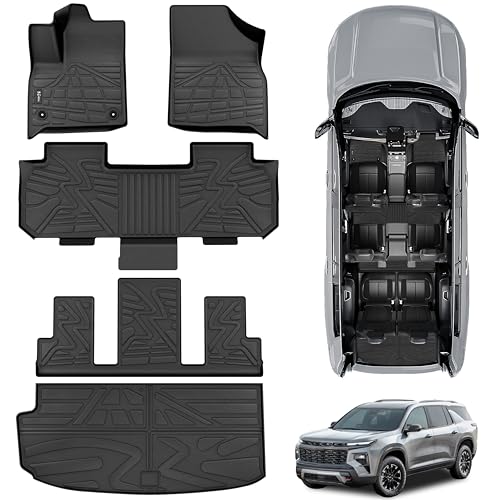 KARPAL Floor Mats for 2018-2023 Chevy Traverse 7 Seats, with 2nd Row Bucket Seats, All-Weather TPE Custom Fit Floor Liners Car Accessories