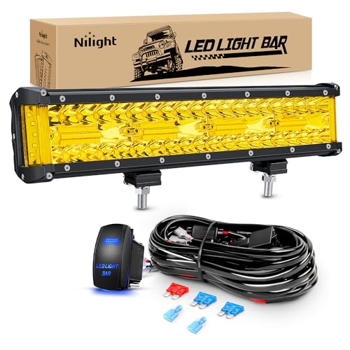 Nilight Side Shooter Light Bar 12Inch Triple Row Spot Flood Combo Yellow Beam Work Lights with 5Pin Rocker Switch Wiring Harness Kit for Off-Road Lighting on Truck SUV ATV UTV
