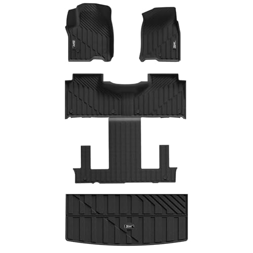3W Floor Mats & Cargo Liner Fit for 2021 2022 2023 2024 2025 2026 Chevy Tahoe/GMC Yukon/Cadillac Escalade 7 Seat, TPE All Weather Custom Fit Car Accessories Heavy Duty Rubber Full Set Trunk Mats