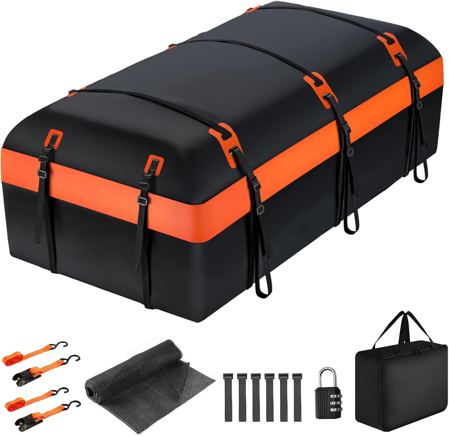 Car Rooftop Cargo Carrier Bag, 30 Cubic Feet Car Roof Cargo Carrier Bag Waterproof for All Vehicle with/Without Rack, Include Anti-Slip Mat, 2 Reinforced Straps, 6 Door Hooks and Luggage Lock