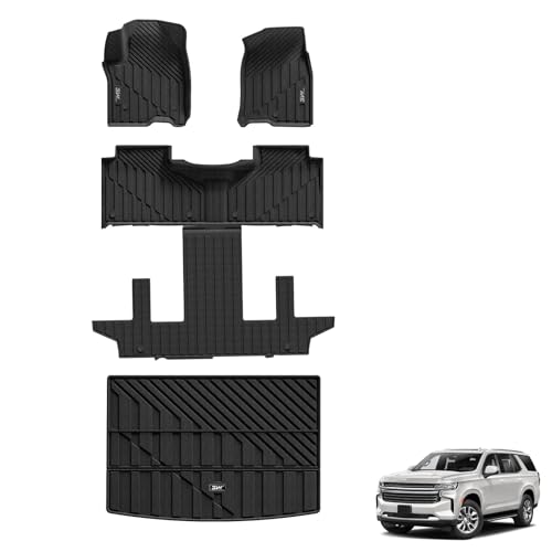 3W Floor Mats & Cargo Liner Fit for 2021-2025 Chevy Suburban/GMC Yukon XL/Escalade ESV 7 Seat - TPE All Weather Custom Fit Full Set