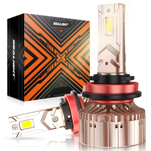 SEALIGHT X6S H11/H9/H8 Bulbs 4500K Warm White, 40000LM Ultra Brighter H11/H16 Light Bulbs, 1:1 Halogen Same Size with Cooling Fan, 5-Min Plug and Play Light, Pack of 2
