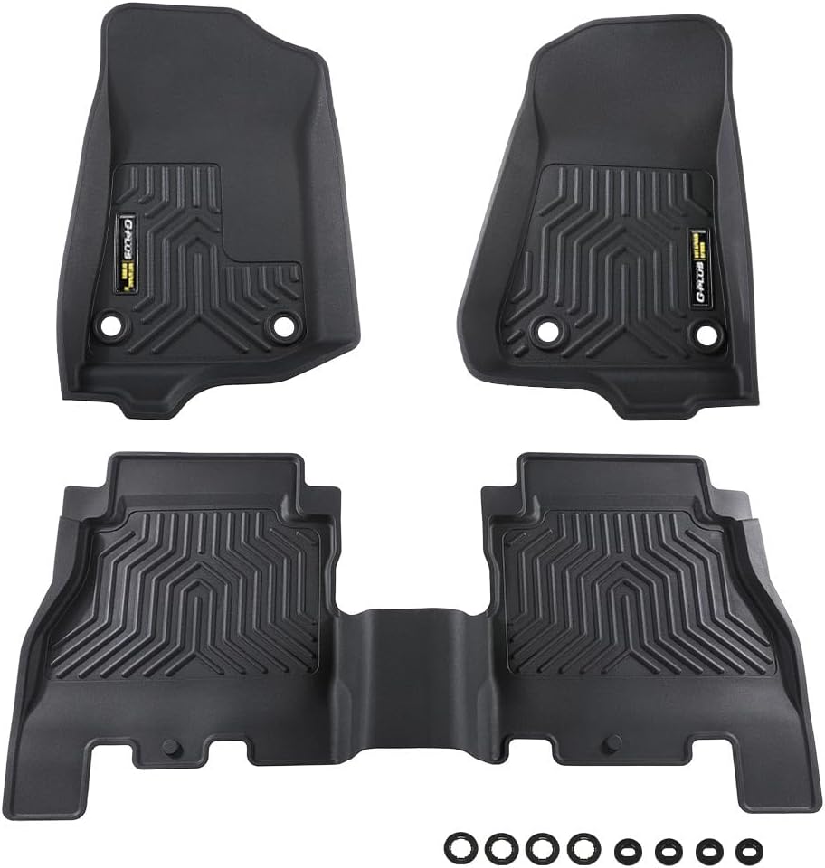G-PLUS TPE Floor Mats Compatible with Jeep Wrangler JL Unlimited 4 Door 2018-2024 (Not Fit for JK or 4XE) 1st & 2nd Row All Weather Car Liners Interior Accessories Cargo Liner