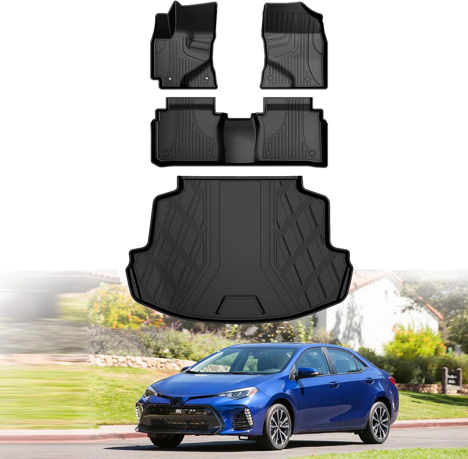 Automotive Floor Mats & Cargo Liners Compatible with 2014 2015 2016 2017 2018 2019 Toyota Corolla Floor Mats & Trunk Mat Set, All Weather TPE Floor Liners Cargo Mats (Not fit Hatchback Model).