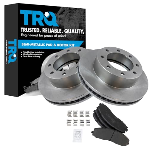 TRQ Front Brake Pad & Rotor Kit Brake Pads Brake Rotor Semi-Metallic Compatible with 2013 Ford F-250 Super Duty