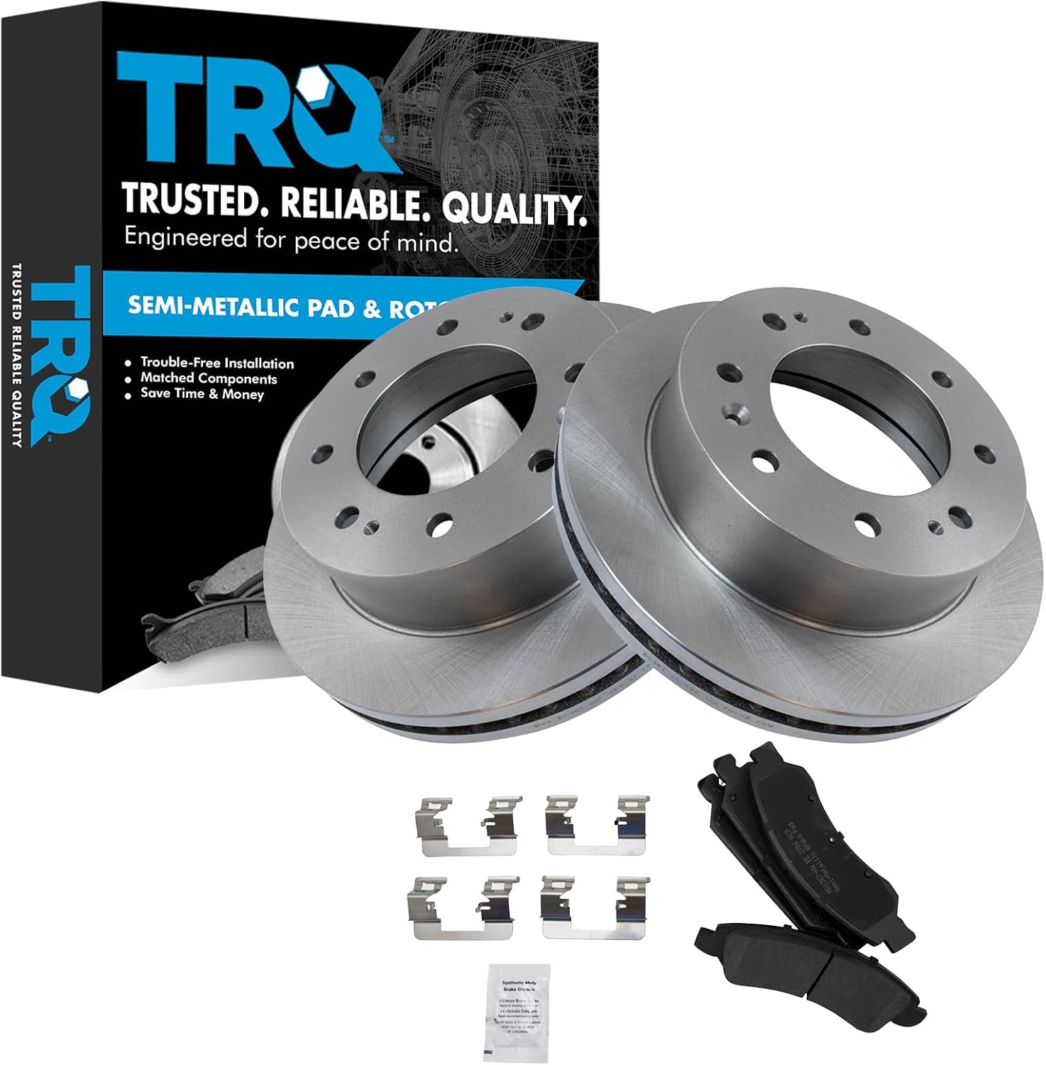 TRQ Front Brake Pad & Rotor Kit Brake Pads Brake Rotor Semi-Metallic Compatible with 2017-2019 Chevrolet Suburban