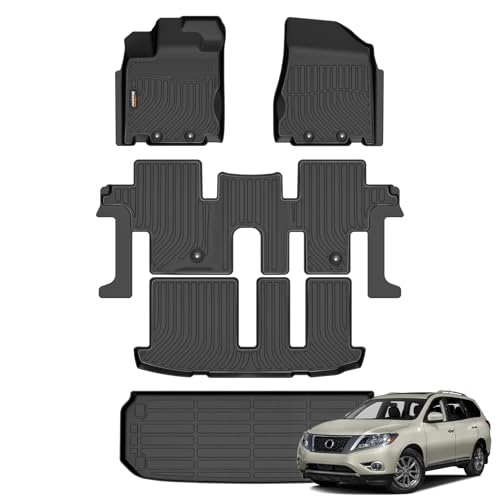 Binmotor-All Weather Floor Mats Cargo Liner Set for for Nissan Pathfinder 2013-20212014-2020 Infiniti QX602013 JX35, 3 Rows with Cargo Trunk Mat, Car Mats Pathfinder Accessories