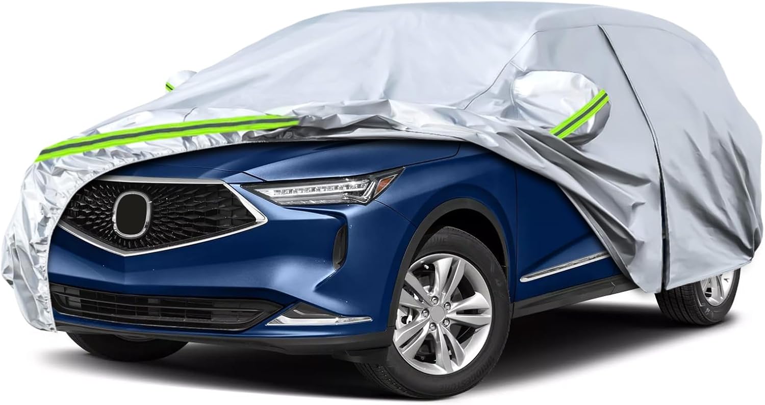 Waterproof Car Covers Replace for 2013-2024 Acura RDX, 6 Layers Silver All Weather Car Cover with Zipper Door & Windproof Bands for Snow Rain Dust Hail Protection