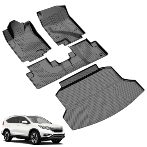 Floor Mats & Cargo Liner Fit for Honda CRV CR-V 2012-2016 LX, SE & EX (Not Fit EX-L & Touring Models) - All Weather Protection Car Floor Liners with Trunk Mat - 1st and 2nd Row Full Set Car Mats Black