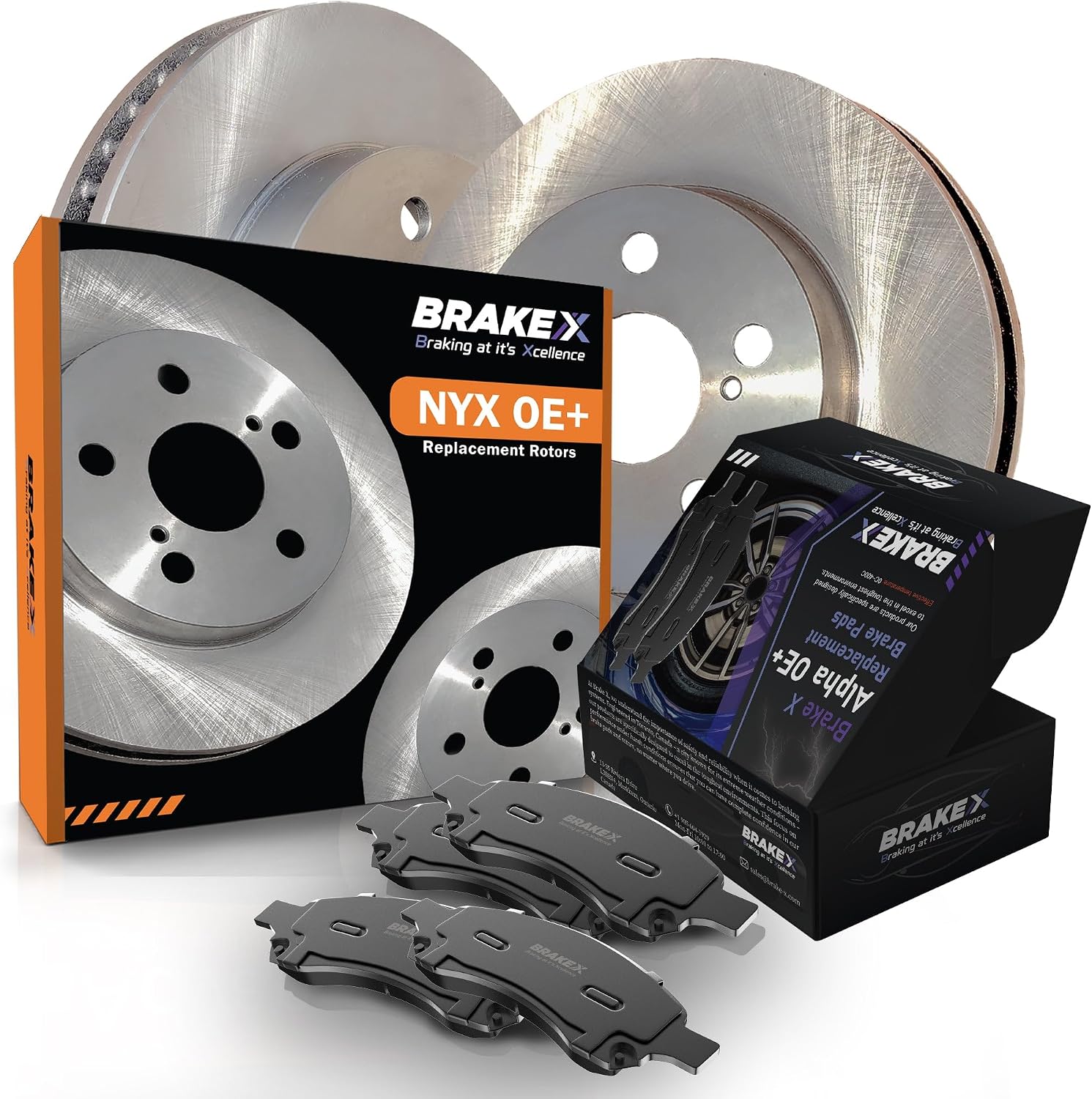 Brake X Front Brake Pads and Rotors Kit replacement for 2017-2019 HYUNDAI SANTA FE | NYX OE+ Rotors and Alpha Ceramic Brake Pads