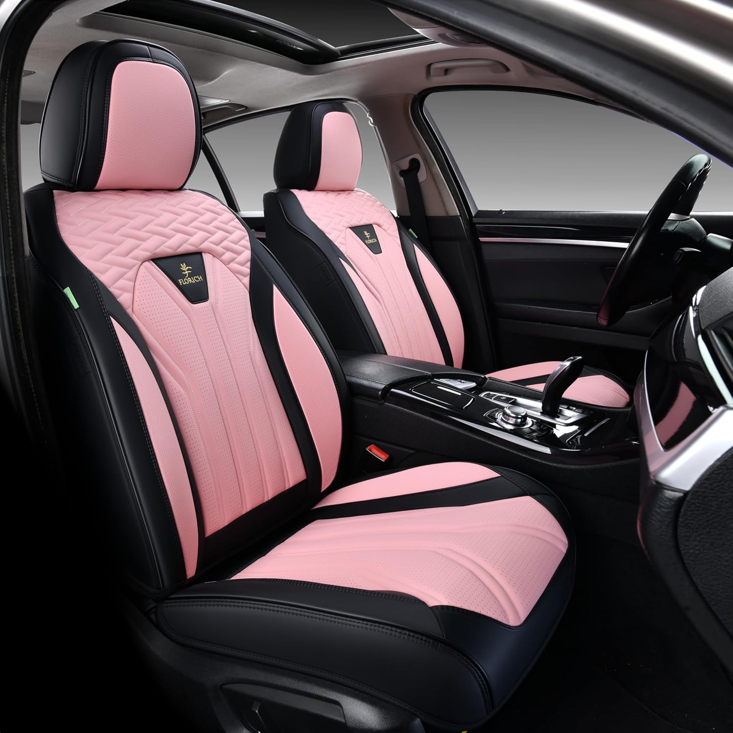 FLORICH Automotive Front Seat Covers (Pink & Black)