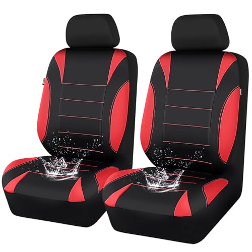 CAR PASS Neoprene Wetsuit Seat Covers, Waterproof Car Seat Covers Front with 5mm Composite EVA, Universal Fit for Car,Sedan, SUV TrucksAnti Slip with Armrests, Airbag Compatible(Black and Red