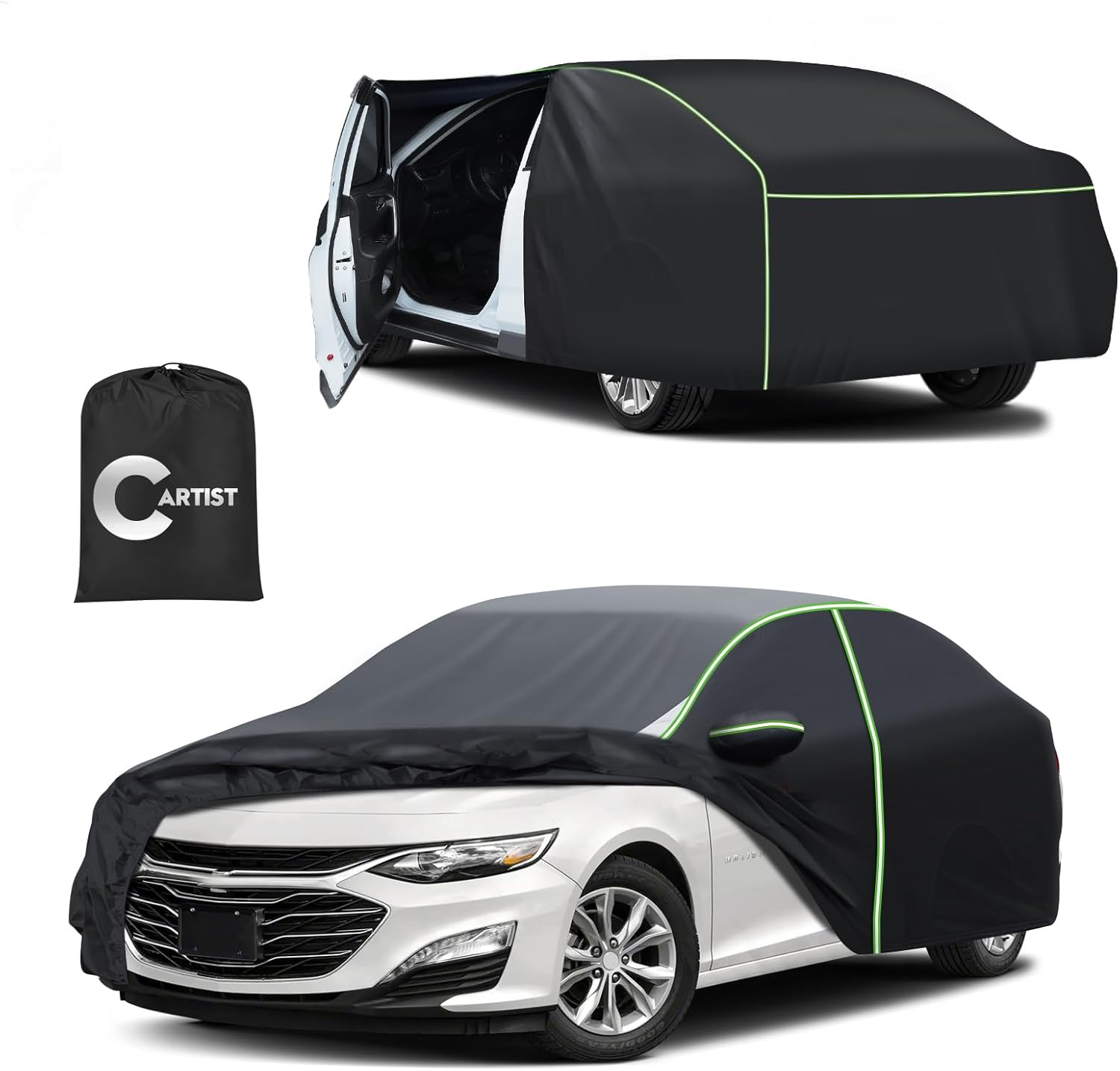 Car Cover for Chevrolet/Chevy Malibu 1997-2025 2026 All Weather Car Covers for Malibu Accessories Outdoor Waterproof UV Protection with Zipper & Reflective Safety Strips
