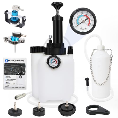 3L Brake Bleeder Kit Manual Brake Bleeder Vacuum Pump Kit Tool, One Man Professional Brake Bleeder Kit with 5 Master Cylinder Adapters & 1L Brake Bleeder Bottle Suitable for All Vehicles