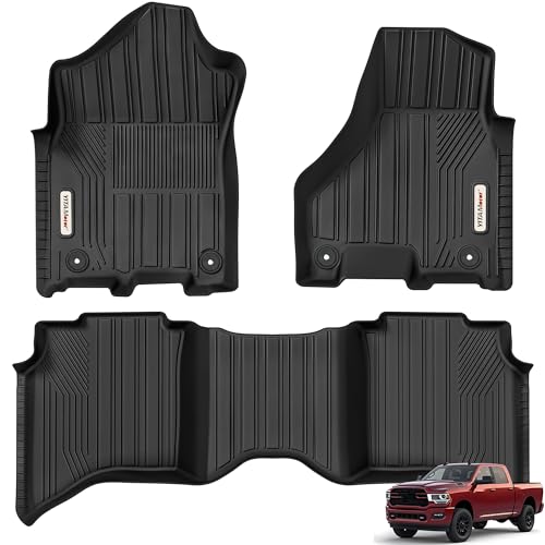 YITAMOTOR Floor Mats Fit for 2019-2025 Ram 2500/3500 Crew Cab, TPE All Weather Dodge Ram 2500 Floor Mats Include 1st & 2nd Row, Black
