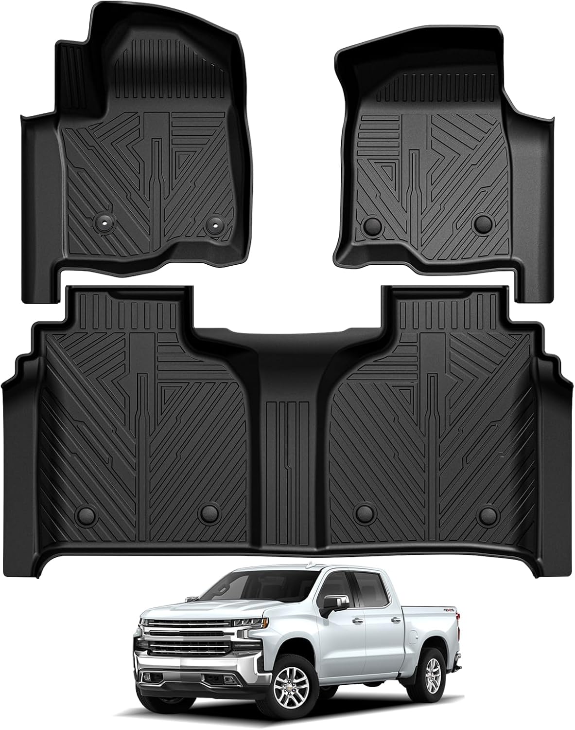 Falafa Floor Mats Fit for 2019-2025 Chevy Silverado/GMC Sierra 1500, for 2020-2025 Silverado/GMC Sierra 2500HD/3500HD Crew Cab, All Weather Floor Liners with Rear Under seat Storage Box,1st & 2nd Row