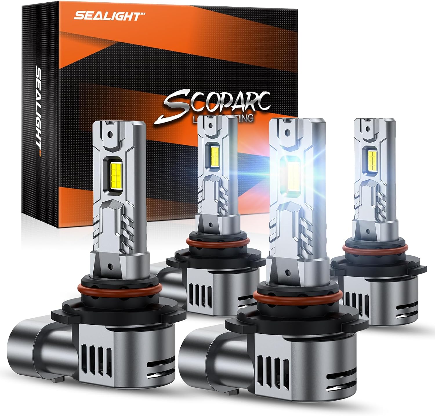 SEALIGHT 9005/HB3 9006/HB4 Light Bulbs Combo, 100,000LM 1:1 Design 9005 9006 Fog Bulbs with Cooling Fans, Plug-N-Play, Tail Light Lenses, Pack of 4