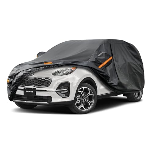 Kayme 7 Layers SUV Car Cover Custom Fit for Kia Sportage (1994-2025) Waterproof All Weather for Automobiles,Outdoor Full Cover Rain Sun UV Protection.Black