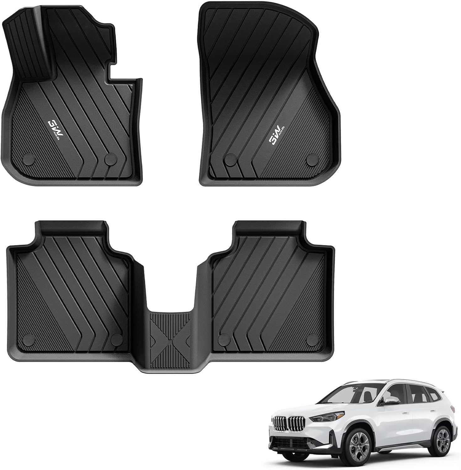 3W Floor Mats Fit for BMW X1 2023 2024 2025 xDrive28i M35i, X2 2024 2025, All Weather TPE Car Floor Liners Custom Fit X1 Accessories