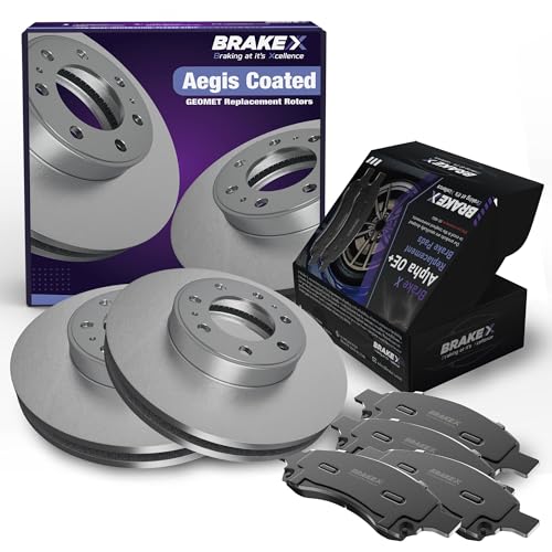 Front Brake Pads and Rotors Kit replacement for 2012-2015 Tesla S | AEGIS GEOMET Coated Rotors and Alpha Ceramic Brake Pads