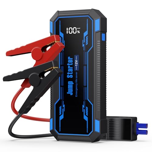 Car Jump Starter 6000A Car Battery Jump Starter Portable,12V Battery Jumper Starter Portable(10.0L Gas/8.0L Diesel),LCD Display Jump Box Jump Starter Battery Pack with Jumper Cable & Flashlight-Blue
