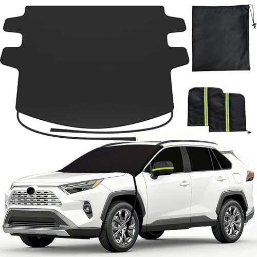 REEVAA Upgraded Car Windshield Cover for Ice & Snow [All-Weather Protection] Magnetic Fit Weatherproof Frost Cover, Car Winter Accessories, Fit for SUVs, Trucks, Cars - Medium