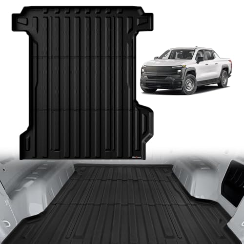 TripleAliners Truck Bed Mat Compatible with 2024 2025 Chevrolet Silverado EV WT LT Version Accessories 5.9FT Vehicle Bed Perfectly Flush All Weather Protection TPE Heavy Duty Pickup Car Cargo Mat