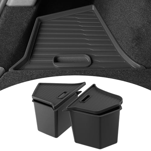 Model Y 5 Seater Rear Trunk Storage Bins with Lids for 2023-2024-(No for 2025 New Model Y Juniper) 2PCS Model Y Rear Trunk Storage Box TPE Waterproof Trunk Organizer Interior Accessories