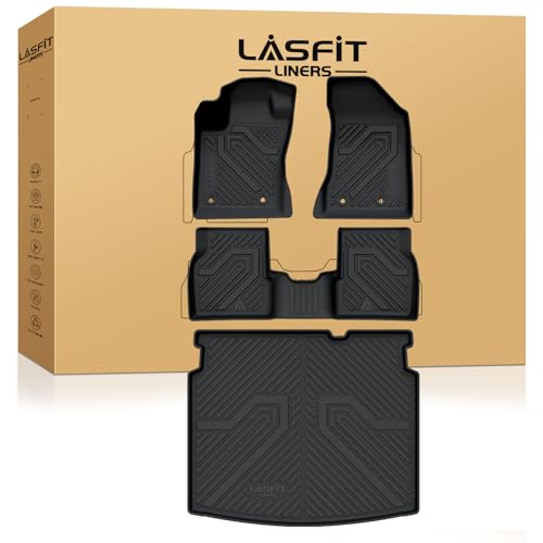 LASFIT Floor Mats for Jeep Compass 2025 2024 2023 2022 2021 2020 2019 2018 2017, All Weather TPE Custom Fit Floor Liners Cargo Mat Trunk Liner Full Set 4 PCS Accessories for Compass Black