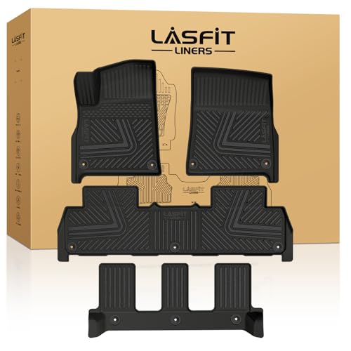 LASFIT Floor Mats for Rivian R1S 2022 2023 2024, All Weather Floor Liner TPE Custom Fit Car Mats for Rivian R1S 1st & 2nd & 3rd Row Rubber Mats, Black,Tasteless, Durable and Easy to Clean