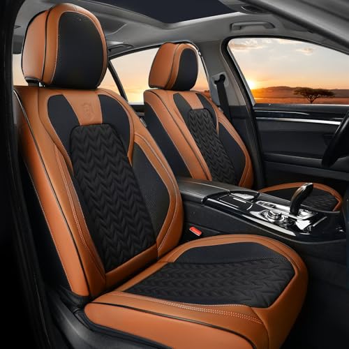 Coverado Car Seat Cover, Front Seat Cover, 2PCS Car Seat Protector, Seat Covers for Cars, Breathable Faux Leather Car Seat Cushion, Car Seat Protector, Brown Car Seat Covers Fit Most Vehicles