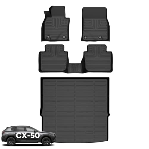 Wayhigh-for Mazda CX-50 (Not for Hybrid) 2023 2024 2025 All Weather Floor Mats and Cargo Liner Set TPE Car Mats Waterproof Anti-Slip Rubber Trunk Liners CX-50 Accessories