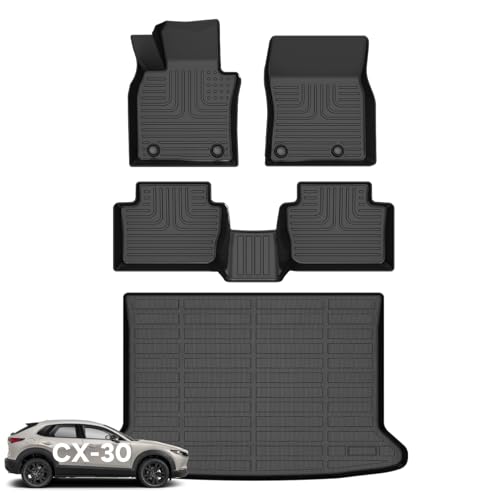 Wayhigh-for Mazda CX-30 2020-2024 2025 All Weather Floor Mats and Cargo Liners Set TPE Car Mats Waterproof Anti-Slip Rubber Trunk Liners CX-30 Accessories