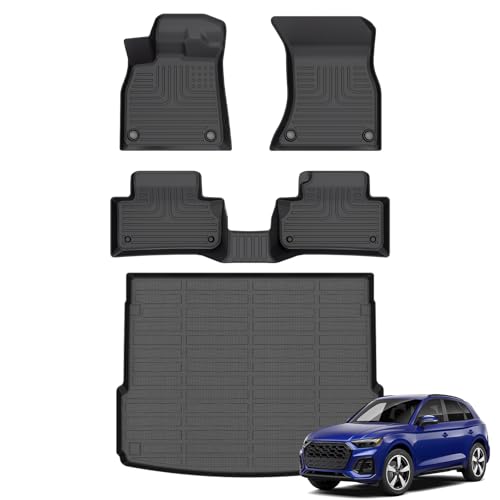 Floor Mats & Cargo Liner for 2018-2025 Audi Q5 SQ5 (Include Sportback) All Weather Automotive TPE Liners Set Anti-Slip Waterproof Floor Liners Accessories (Car Mats+Trunk Mat) Black