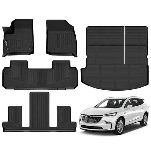 Jenofa-Floor Mats for Buick Enclave 2018-2024 Car Mats Cargo Mat Fit Enclave All Weather Non-Slip Waterproof Durable Rubber Floor Liner Accessories Full Set 2023
