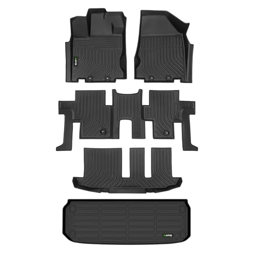 HAFIDI Floor Mats & Cargo Liner Fit for 2013-2021 Nissan Pathfinder 7 Seats & Infiniti QX60 7 Seats All Weather Protection TPE Anti-Slip Automotive Full Set Floor Liners Custom Accessories - Black