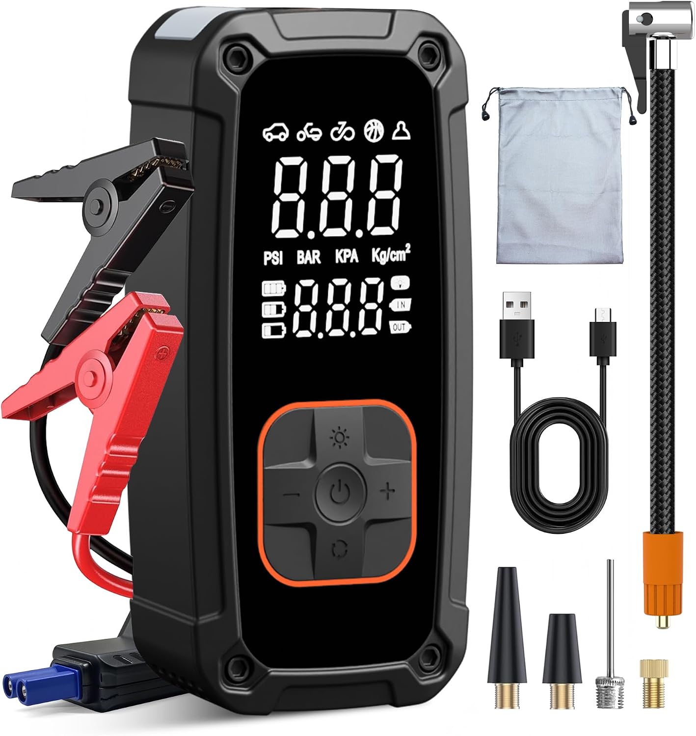 lamfurart Tire Inflator Portable Air Compressor with Jump Starter