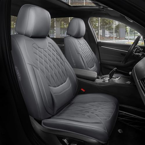 FREESOO Front Car Seat Covers - Luxury Breathable Waterproof Faux Leather Car Seat Cushion Protectors with Lumbar Support, Universal Fit for Most 5 Seats Vehicles, Sedans, Hatchbacks, and Trucks, Gray