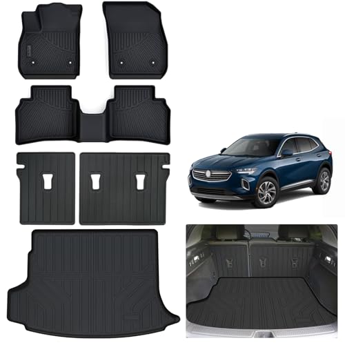 Floor Mats 2021-2024 2025 2026 Buick Envision 5 Seats with Cargo Liner, All Weather TPE Protection 2 Rows Car Floor Liners with Trunk Mat Covering The Backrest
