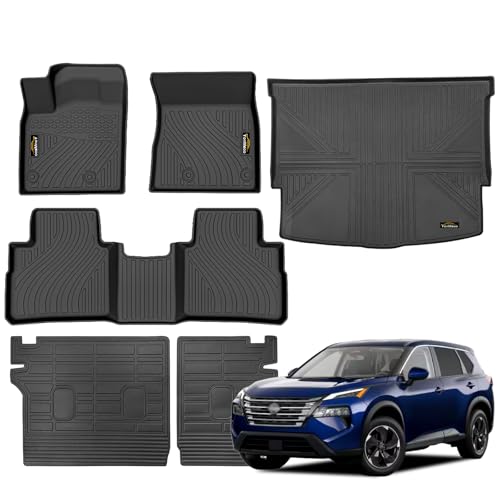 Floor Mats Custom for Nissan Rogue 2021-2024 2025 Trunk Mat with Backrest Mat (NOT for Sport) All Weather TPE Cargo Liner Anti-Slip Full Set for Rogue Accessories (Trunk Mat+Backrest Mats+Floor Mats)