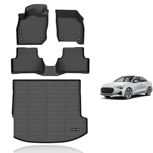 KELCSEECS Floor Mats & Cargo Liner Custom for Audi A3 2022 2023 2024 Car Mats Automotive Cargo Mat TPE Floor Liners Audi A3 All Weather Trunk Mat Accessories Trunk Liner Black