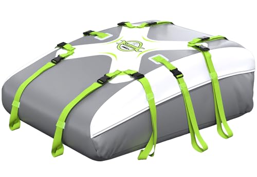 Sailnovo Car Roof Bag Cargo Carrier 20 Cubic,Waterproof Cargo Roof Bag for Most Vehicles with/Without Roof Rack with Strap, Anti-Slip Mat,6 Door Hooks(Classic Gray-Green)