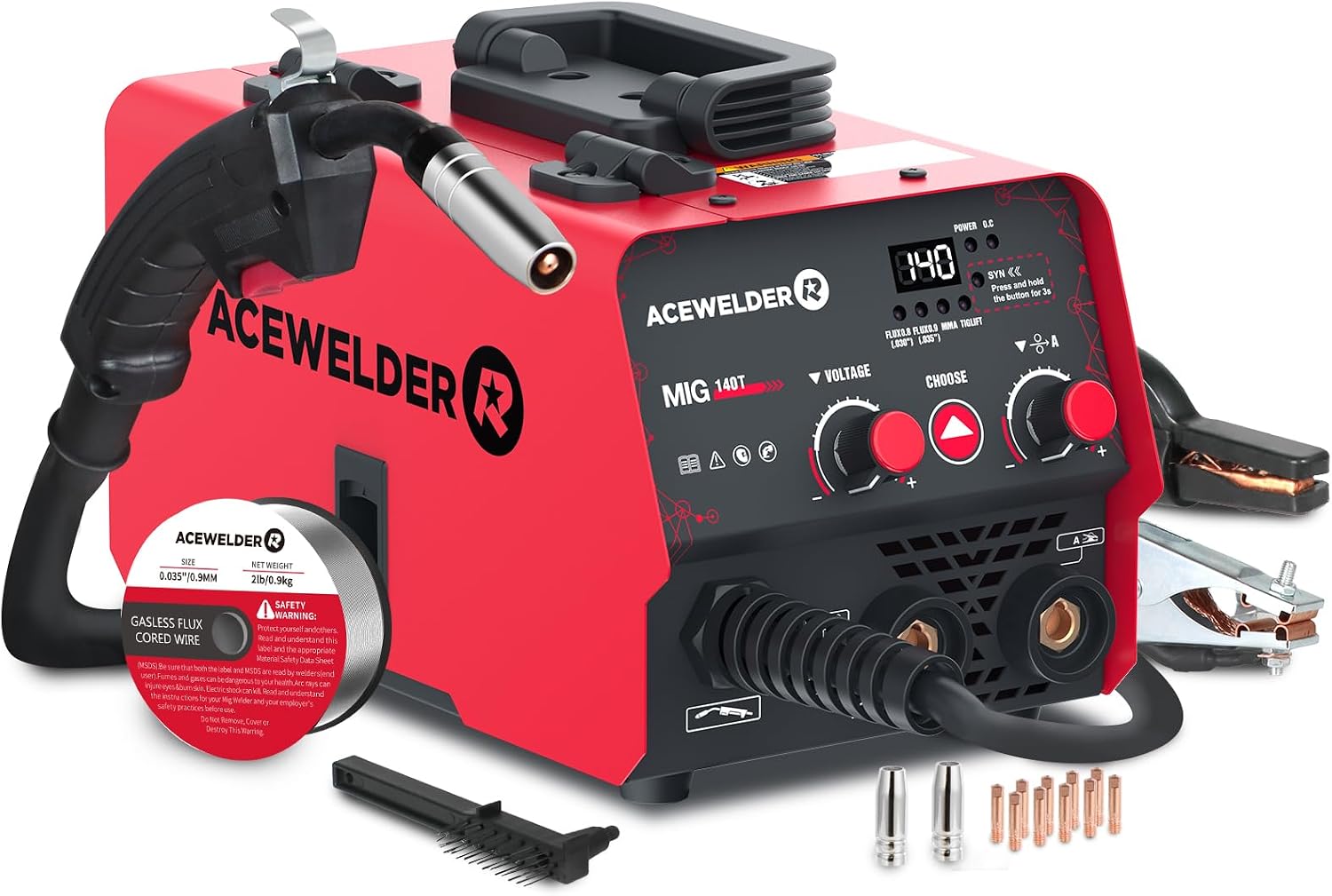 140A Gasless Flux Core MIG Welder/Lift TIG/Stick 3 in 1 Welding Machine 110V Portable IGBT Inverter Synergy Welder Machine