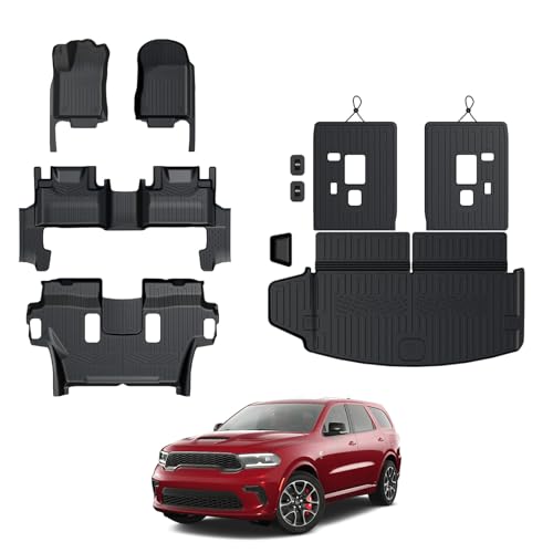 Floor Mats for 2016-2024 2025 Dodge Durango 6-seat, All Weather TPE Cargo Liner Cargo Mat and 3rd Row Backrest Mats for Durango Accessories