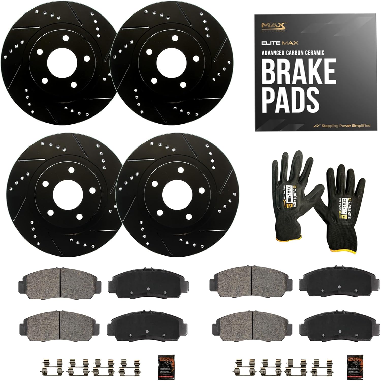 Max Advanced Brakes PerformanceMAX Front & Rear Brake Kit | Fits 2008-2016 Dodge Grand Caravan 1 Piston F Caliper | Slotted & Drilled Rotors & Carbon Ceramic Brake Pads for Heavy-Duty Performance